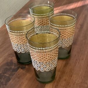 vintage set of four Signed Valencia enamel hand painted juice size glasses